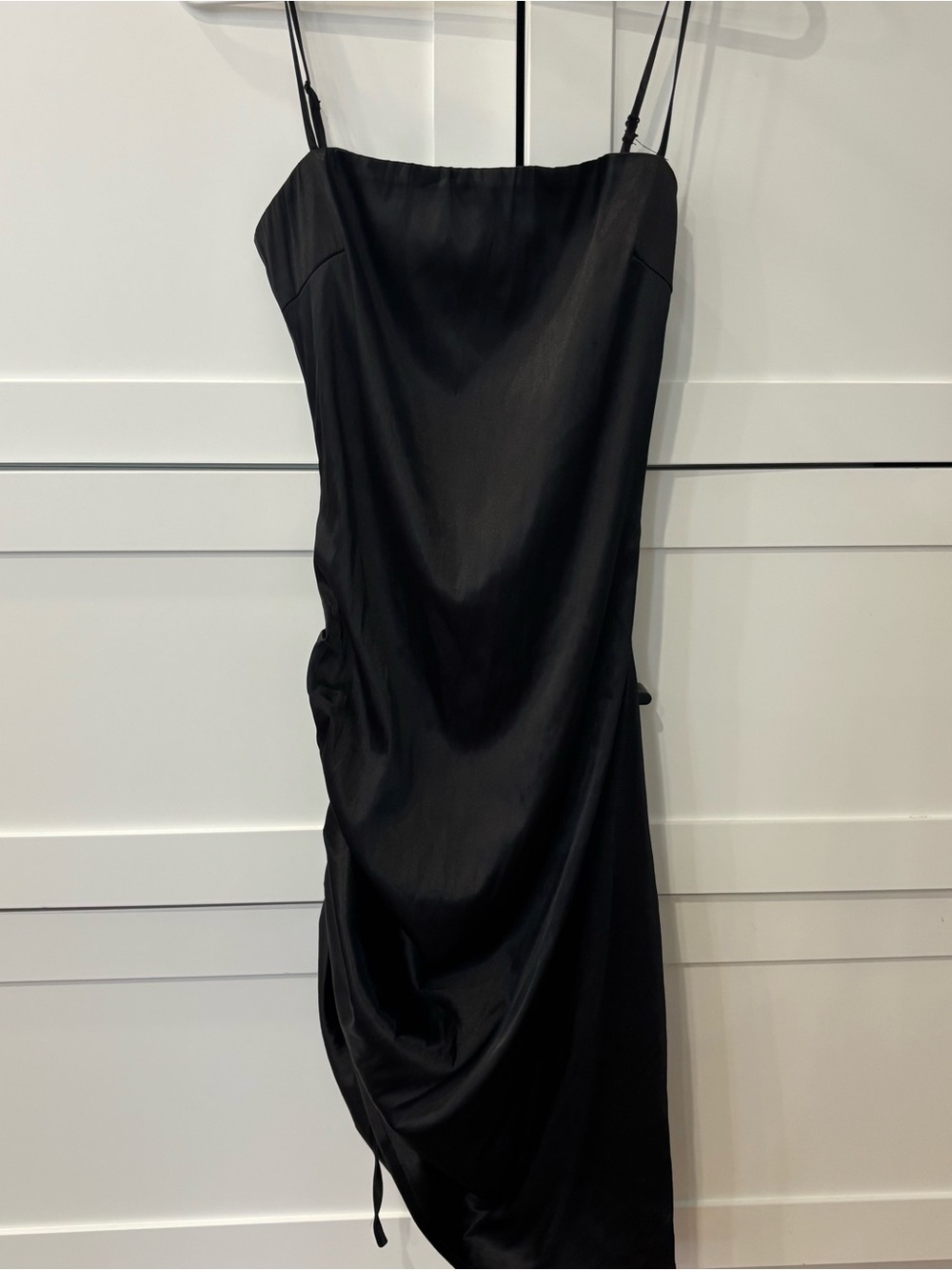 Tiger mist - Black Slip Midi Dress with Adjustable Spaghetti Straps